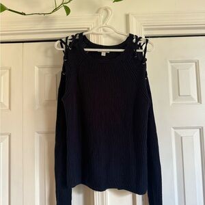 New York & Company Navy Sweater with Shoulder Corset Detail